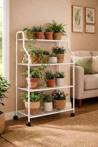 Modern Beyaz 4 Katlı Tekerlekli Metal Çiçeklik Standı: Çok Amaçlı Mutfak,kitaplık&dekoratif Lüks Stand