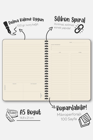 Sylcon Spiralli Defter Life&work . Pp.100 Gr. Ivory,a5 Siyah Siyah2