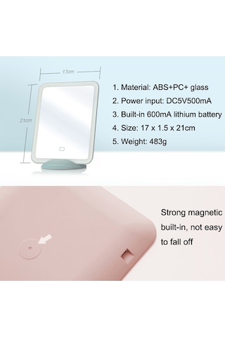 Sones Flydee Fd008-1 Taşınabilir Led Makyaj Aynası Braketli Duvara Asılı Dikey Çift Amaçlı Makyaj Aynası Pembe