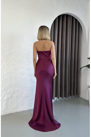 Straplez Saten Uzun Mürdüm Abiye Mürdüm