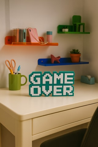 Retro Game Over Kabartmalı Dekoratif Obje - Turkuaz Masaüstü Ve Duvar Süsü Hediye
