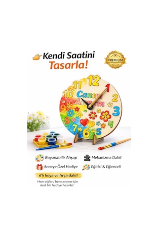 Canım Annem Yazılı Ahşap Saat Boyama Okul Kreş Anaokulu İlkokul Etkinlik