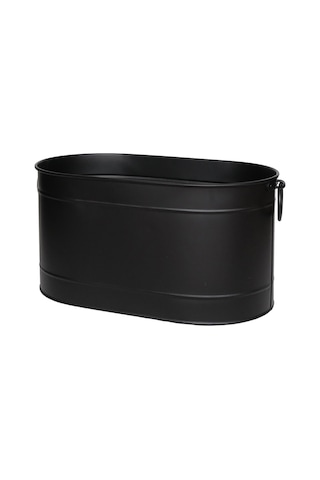 Metal Siyah Uzun Oval Askı Kulplu Tasarım Şömine - Soba Odun Depolama Saklama Kovası