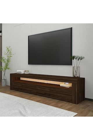 Batı LED Işıklı 2 Kapaklı TV Sehpası – 150 cm – Minimal Tasarım, Ceviz
