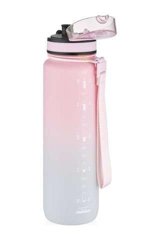 Uzspace 1000ml Çift Renkli Sızdırmaz Bpa İçermez Kilitlenebilir Kapaklı Motivasyonel Tritan Su Matarası Pembe-gri Çok Renkli