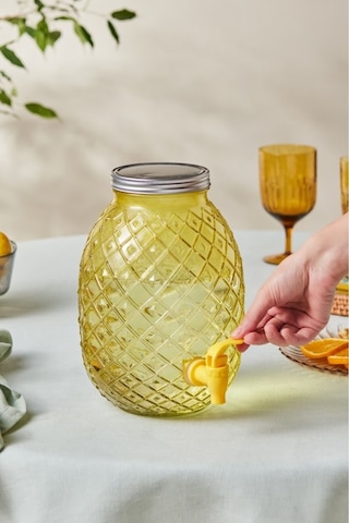 Karaca Melon Musluklu Kapaklı Cam Sebil Damacana Sarı 4650 ml