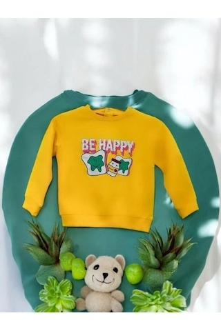 Zekids Kız Bebek Be Happy Baskılı Pamuklu Sweat-14460 Sarı