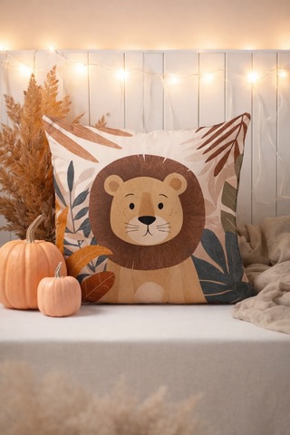 Bebek Odası Dekoratif Aslan Yastık Kılıfı Tatlı Aslan Erkek Bebek & Çocuk Odası Dekor Aslan 43 x 43 - 826889564