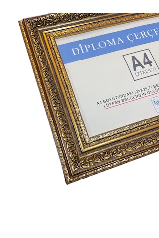 Diploma Çerçevesi A4 Boyut Gold Varaklı - Hakiki Camlı Ürün