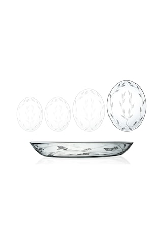 Decocia 1 Adet 33cm Oval Cam Salata Sunum Tabağı Sürgün Desenli