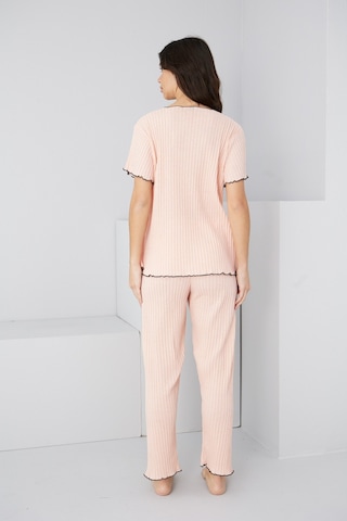 Siyah İnci Mevsimlik İnce Fiyonklu Pijama Takım7879 Somon