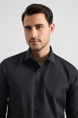 Süvari Siyah Slim Klasik Yaka Düz Klasik Gömlek Gm1007100701-s09 Siyah