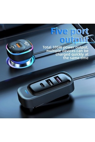 Novahub Yq5 Pd 105w Çakmak Adaptörü 5 Bağlantı Noktası Araç Şarj Cihazı Arka Koltuk İçin