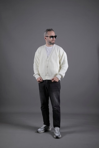 Dokulu Oversize Erkek Kalın Hırka Bej