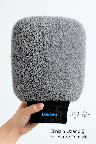 Hydroglove Mikrofiber Oto Yıkama Eldiveni Sünger Dolgulu Araç Temizlik Ve Araba Cila Eldiveni - Gri
