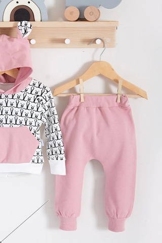 Babydonat Minik Ayıcıklar Desenli 2'li % 100 Pamuk Kız Bebek Takımı Pembe