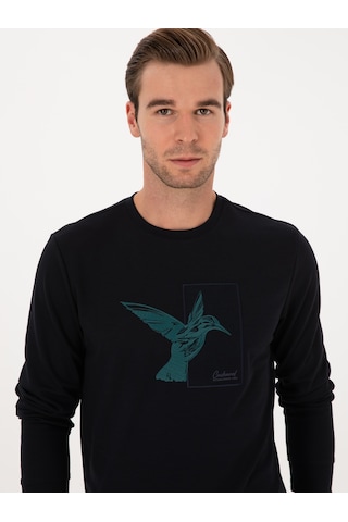 Lacivert Regular Fit Bisiklet Yaka Sweatshirt