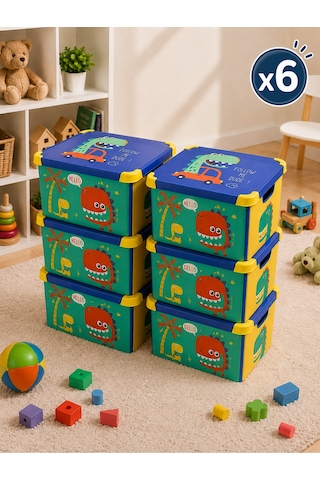 Style Box Dude Dekoratif Oyuncak Kutu Seti - 6x 20 Litre Gri Çok Renkli