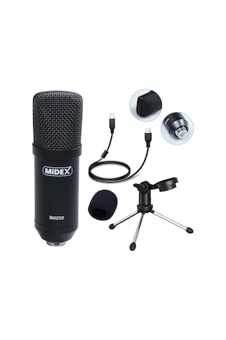 Midex Bm-200 Usb Kardioid Condenser Stüdyo Usb Mikrofon