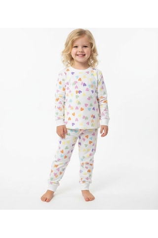 Kalp Desenli Kız Çocuk Pijama Takım St09656 KREM