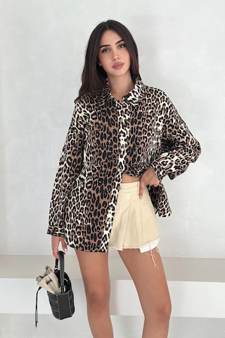 Asprin Fashion Leopar Desen Gabardin Gömlek Leopar