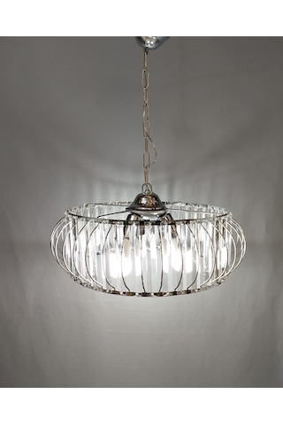 Şık Metal Camlı Büyük Boy Avize Krom