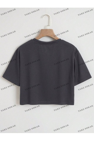 Flood Of Style Crop Ckod-232913 Harf Grafikli Kırpma Koyu Gri