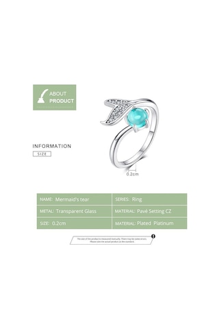 Bamoer Denizkızı Yüzük 925 Ayar Gümüş Mavi Okyanus Taş Gözyaşı Balık Kuyruğu Yüzükler