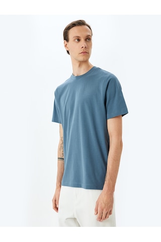 Koton Pamuklu Bisiklet Yaka Regular Fit Kısa Kollu Basic Tişört Mavi 5sam10099hk Mavi