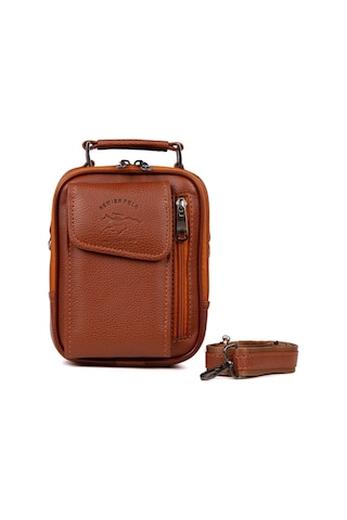 Tuldar Erkek Taba Deri Çelik Kasalı Kapaklı Omuz Ve El Çantası 15x19cm Tul293 Taba