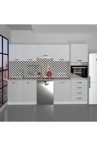 Decoraktiv Elite 280q Ankastre Boy Dolaplı Mdf Hazır Mutfak Dolabı - Tezgah Dahil - Buz Gri Açık Gri