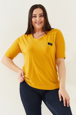 Lady Majestic Büyük Beden Bluz - Hardal