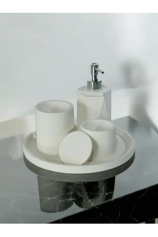 Kırık Beyaz Beton Banyo Seti 4 Lü Gri