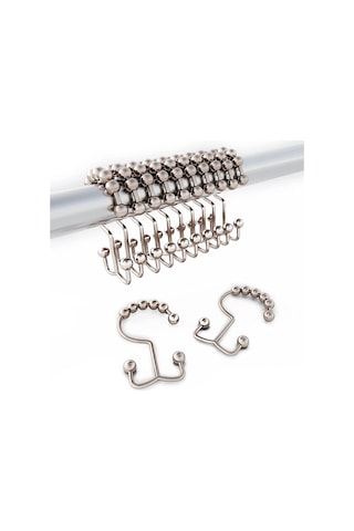 Duş Perdesi Kanca Halkası, Paslanmaz Metal Çift Rulo Sürgülü Duş Kancası, Duş Perdesi İçin, 12'li Set Nikel Nikel