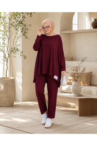 Unika Boutique Kadın Arma Detaylı Salaş İkili Takım bordo