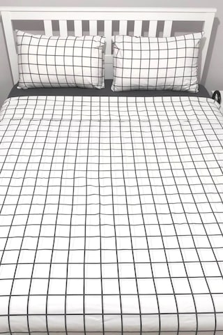 Karo Siyah Pamuklu Nevresim Takımı Beyaz 160x200 Beyaz