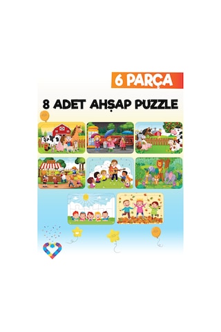 Ahşap Çocuk Puzzle 6 Parça 8 Adet-2