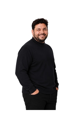 Battalmoda Erkek Büyük Beden Siyah Yarım Balıkçı Pamuklu Kazak 3xl-4xl-5xl-6xl