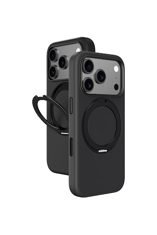 Apple Uyumlu iPhone 17 Pro Max Amazingthing Cloudie Magspin 360 Derece Standlı M-safe Kılıf Siyah Siyah