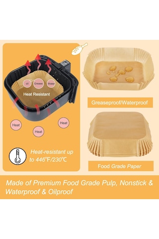 Hava Fritözü Pişirme Kağıdı, Kare Tek Kullanımlık Levhalar, Hava Fritözü İçin Yağ Geçirmez, Cosorı, Ninja, Tower Cosori 7.9" 100 Adet Kahverengi İle Uyumlu