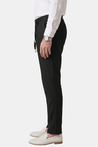 Deepsea Siyah Slim Fit Likralı Keten Dokulu Lastikli Belli İpli Yazlık Erkek Pantolon 2603001