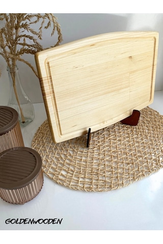 Doğal Ahşap Sunum Tabağı Dış Bükey Ahşap Sunumluk Beyaz Çam Boy:38cm En:25cm