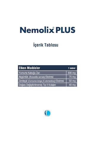 Tab Nemolix Plus Tip II Kolajen Yumurta Kabuğu Zarı 30tablet
