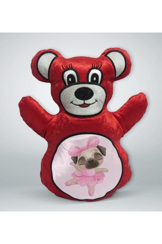 Bk Gift Tatlı Köpek Tasarımlı Kırmızı Ayıcık Yastık-2