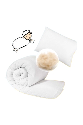 Elyaf Sepeti Yün Dolgulu 100x150 Cm Yün Bebek Yorganı + 25x35 Cm Yün Bebek Yastığı