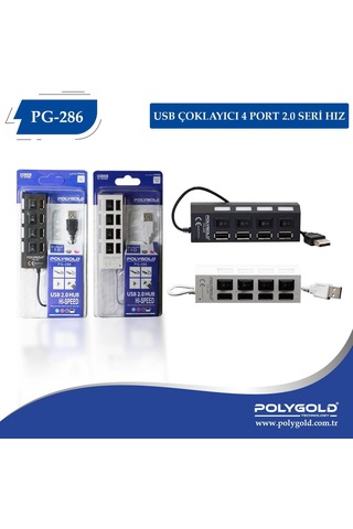 Poly Gold Pg 286 Usb Hub Çoklayıcı 4 Port 2.0 Seri Hız Açma Kapam