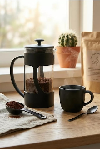 350 Ml Borosilikat Cam French Press & Siyah Modern Kahve Ve Bitki Çayı Demleme Gereci