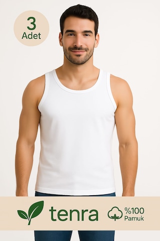 Beyaz Askılı Erkek Atlet 3 Adet %100 Pamuk Beyaz