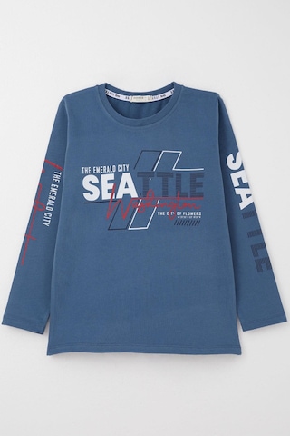 Breeze Erkek Çocuk Uzun Kollu Tişört Renkli Yazı Baskılı 6-12 Yaş, İndigo Indigo