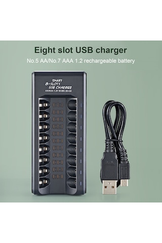 Geeroyoo "8 Yuvalı Akıllı Şarj Cihazı - Aa/aaa Ni-mh Pil Şarjı, Usb Bağlantılı, Tam Dolum Göstergeli"